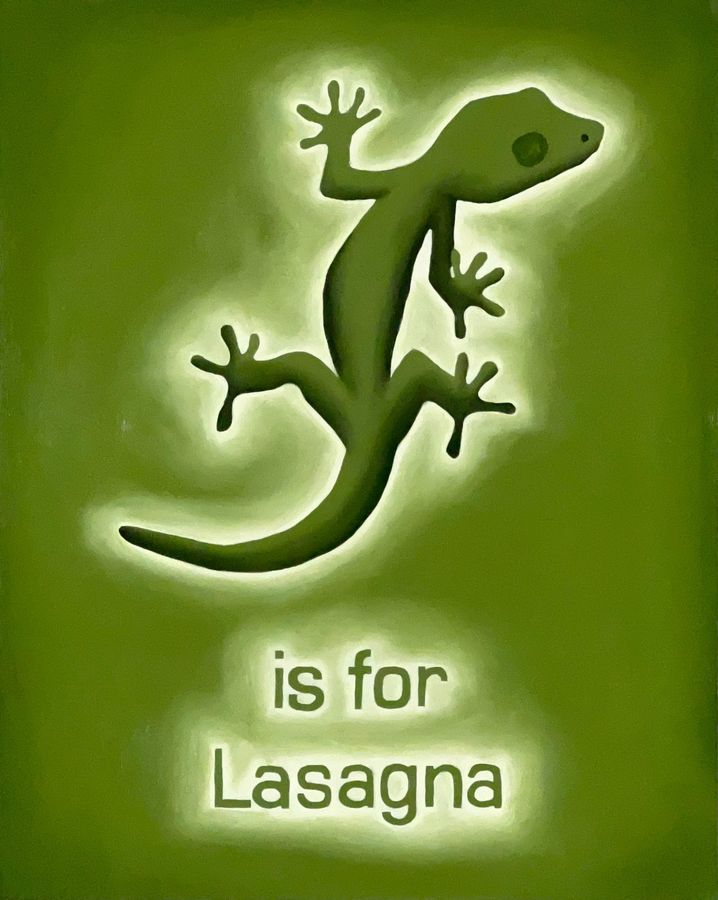 Lizard is for Lasagna, oil on panel by Ryan Erickson