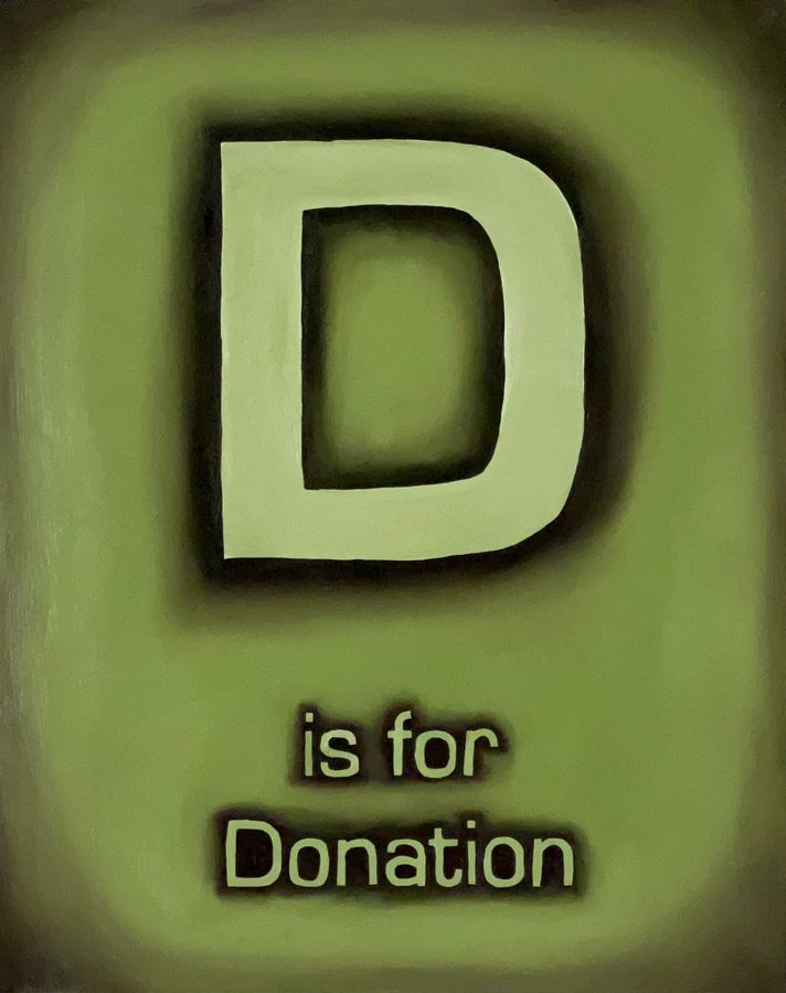 D is for Donation, oil on panel by Ryan Erickson
