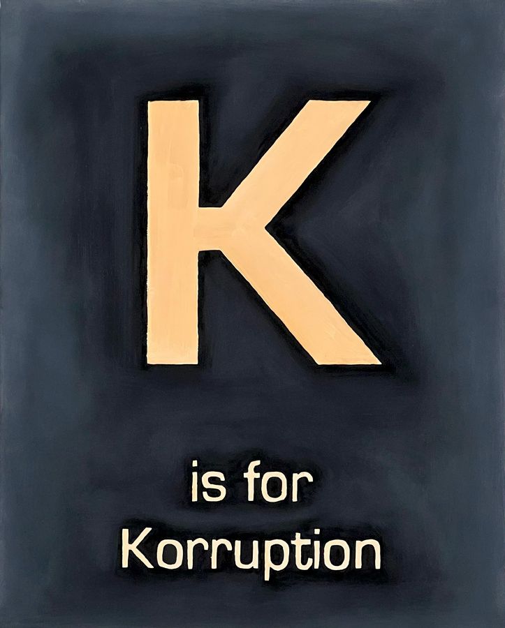 K is for Korruption, oil on panel by Ryan Erickson