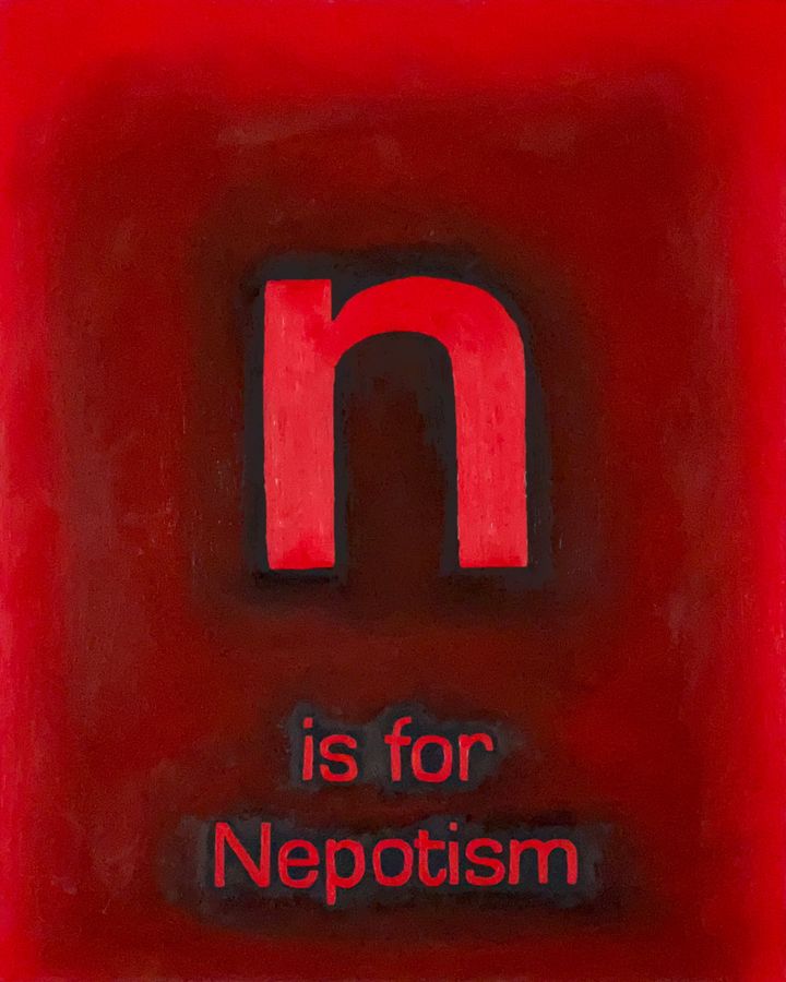 n is for Nepotism, oil on panel by Ryan Erickson