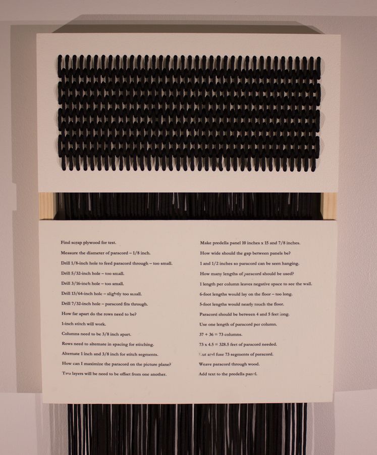 Untitled (detail), paracord, image transfer, and acrylic on wood by Ryan Erickson
